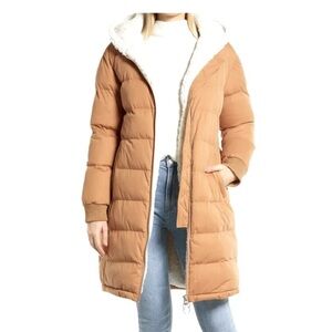 Avec Les Filles Hooded Puffer Coat Carmel Cream Combo Caramel Cream Combo. Sz M.